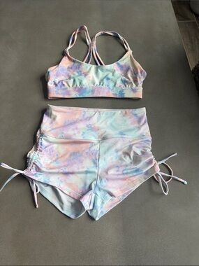 Pastel Tie-Dye Sports Bra & Shorts Set